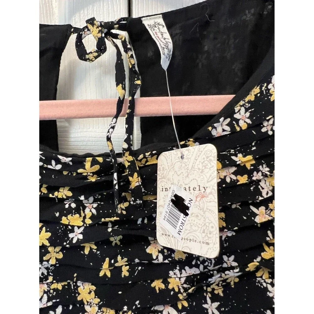 Free People Black‎ Dessa Bodysuit Floral Puff Sleeve New Revolve womens size S